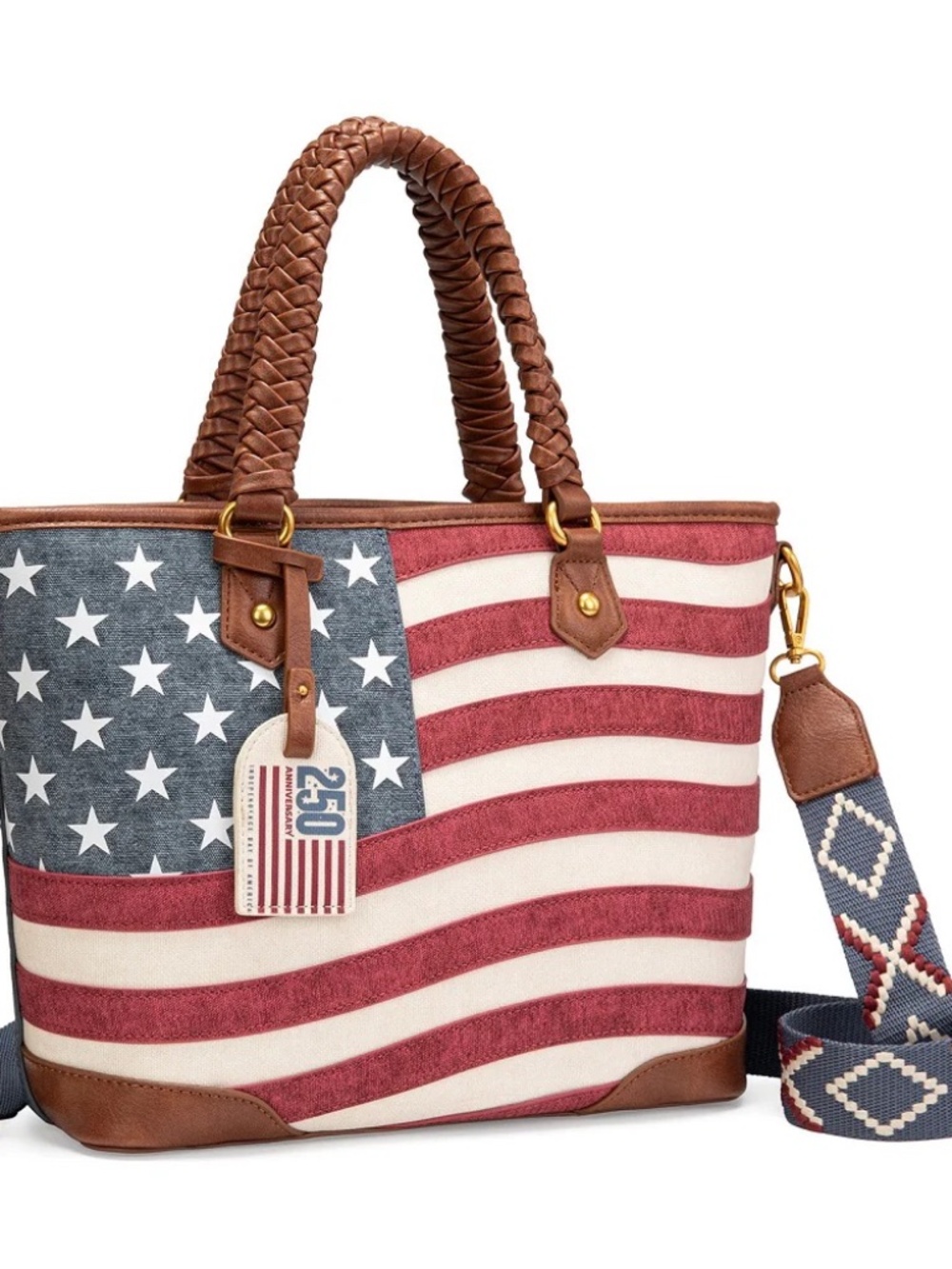 Montana West American Flag Braided Concealed Carry Tote Bag Jean